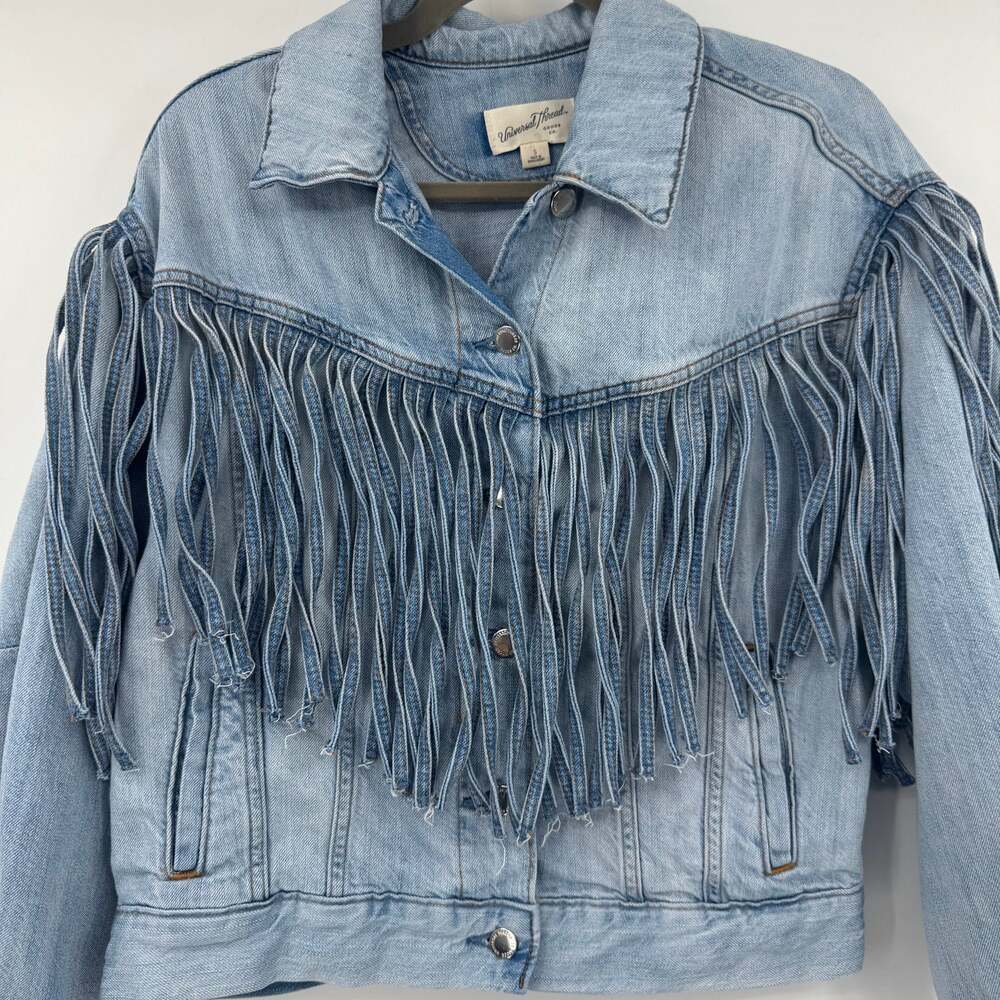 Universal Thread Fringe Denim Jacket Small Light Wash Western Button Front Rodeo - Picture 3 of 11